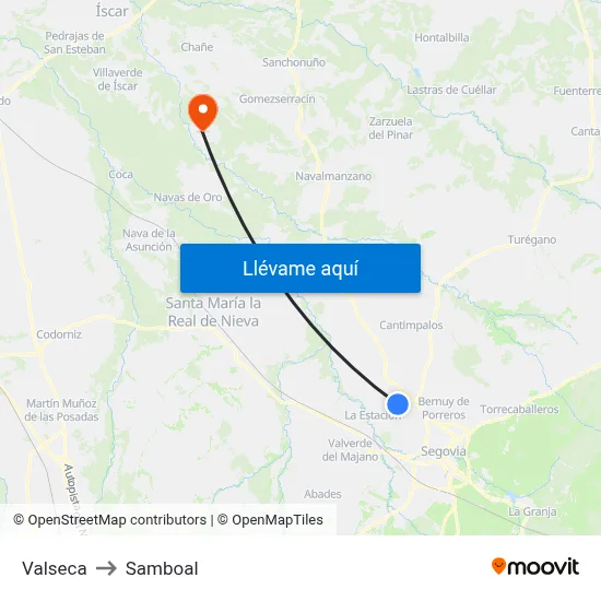 Valseca to Samboal map