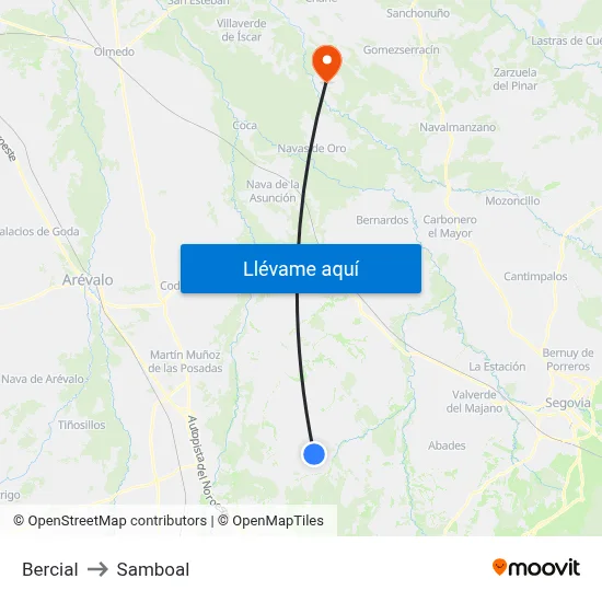 Bercial to Samboal map