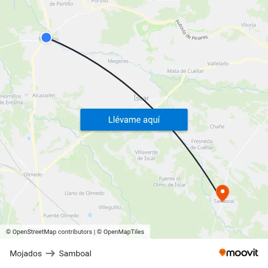 Mojados to Samboal map