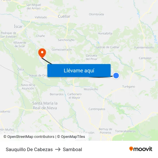 Sauquillo De Cabezas to Samboal map