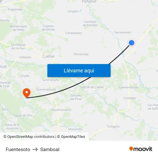 Fuentesoto to Samboal map