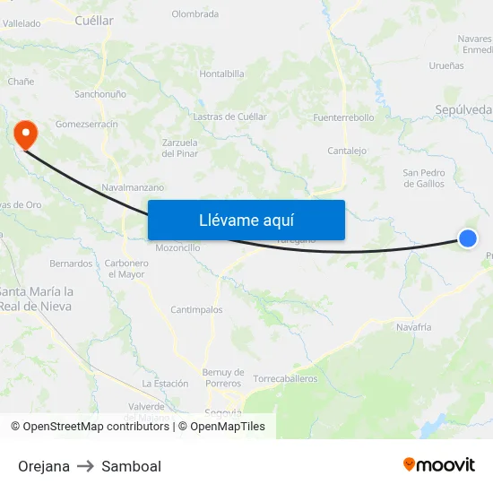 Orejana to Samboal map