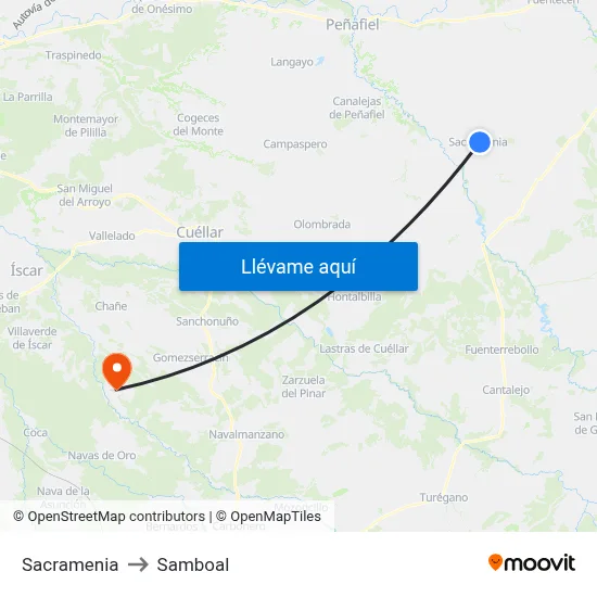 Sacramenia to Samboal map