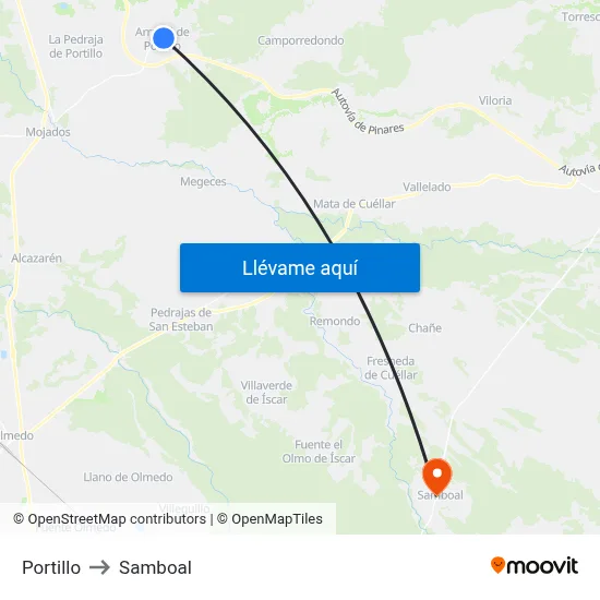 Portillo to Samboal map