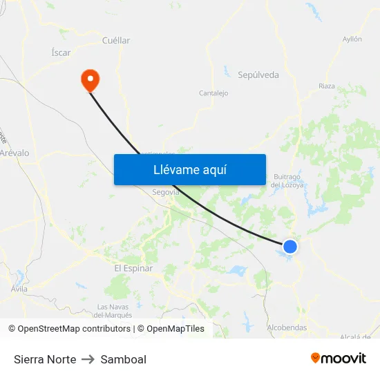 Sierra Norte to Samboal map