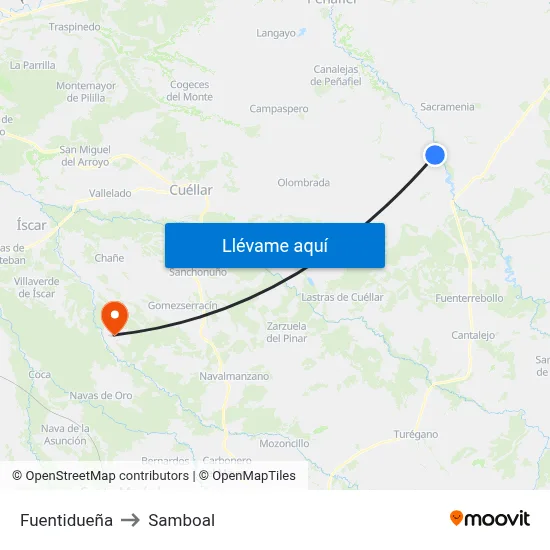 Fuentidueña to Samboal map