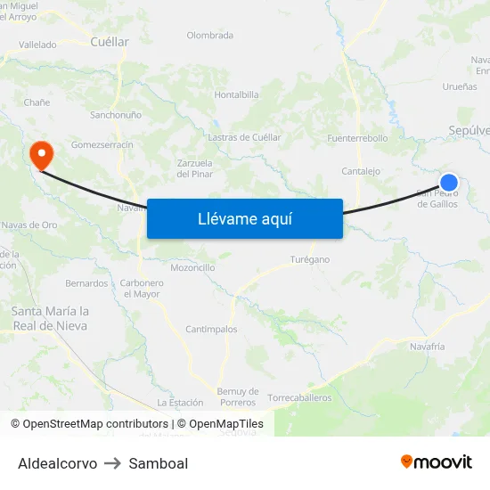 Aldealcorvo to Samboal map
