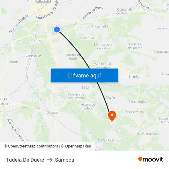 Tudela De Duero to Samboal map