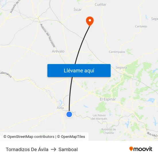 Tornadizos De Ávila to Samboal map