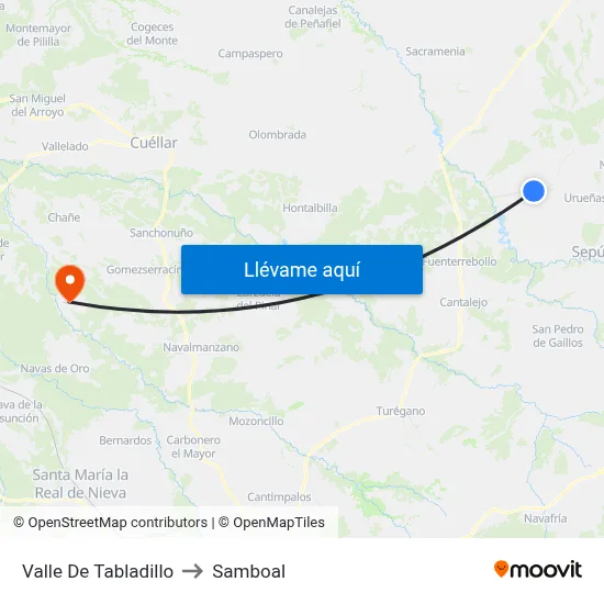 Valle De Tabladillo to Samboal map