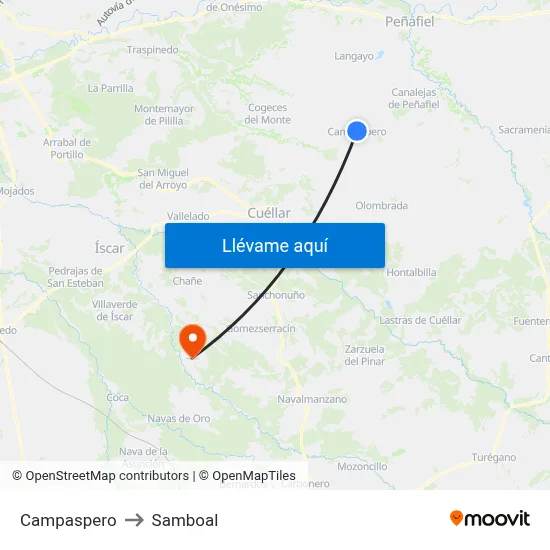 Campaspero to Samboal map