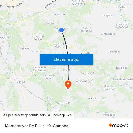 Montemayor De Pililla to Samboal map