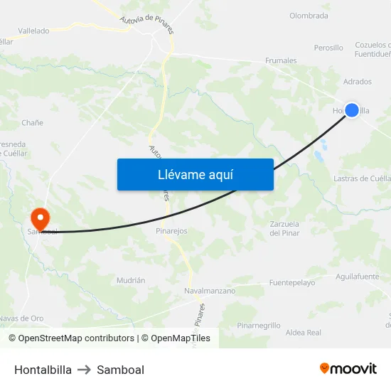 Hontalbilla to Samboal map