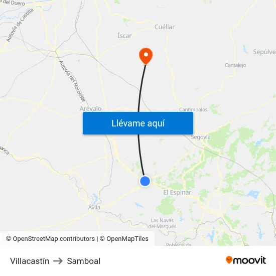 Villacastín to Samboal map