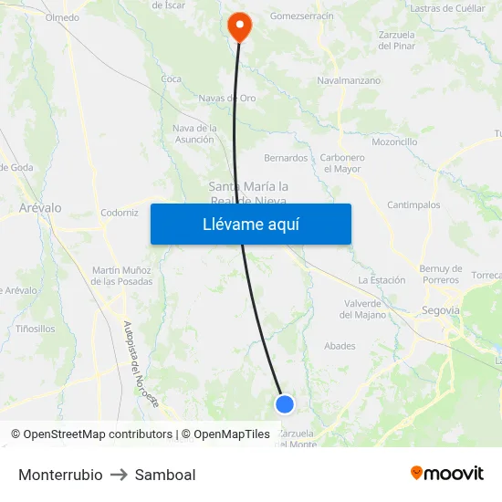 Monterrubio to Samboal map