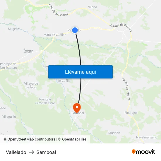 Vallelado to Samboal map