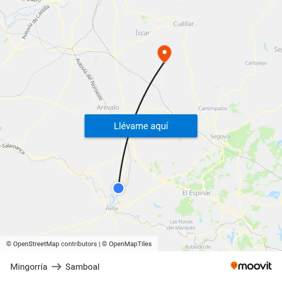 Mingorría to Samboal map