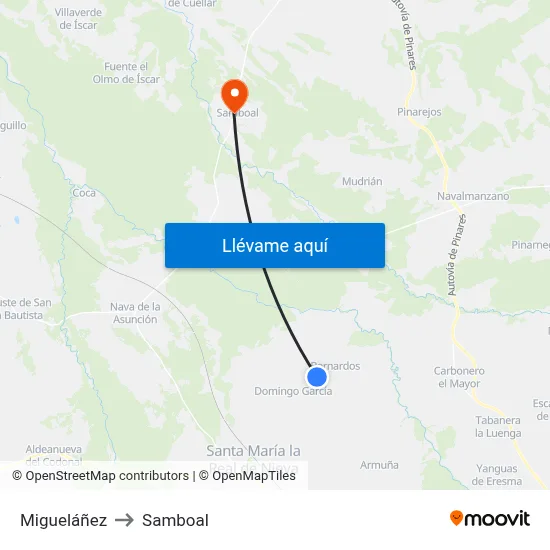 Migueláñez to Samboal map