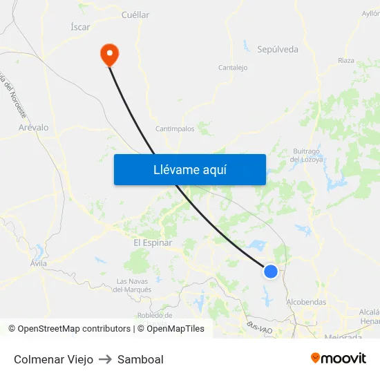 Colmenar Viejo to Samboal map