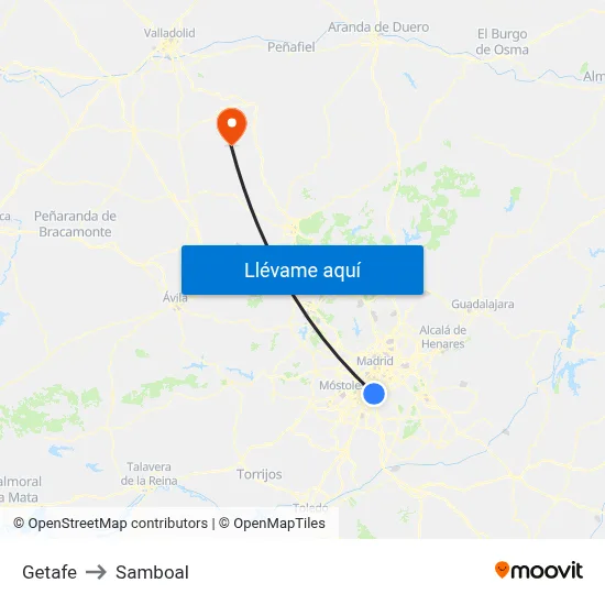 Getafe to Samboal map