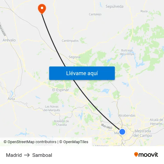 Madrid to Samboal map