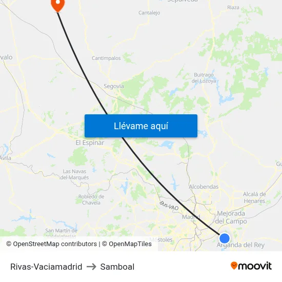 Rivas-Vaciamadrid to Samboal map