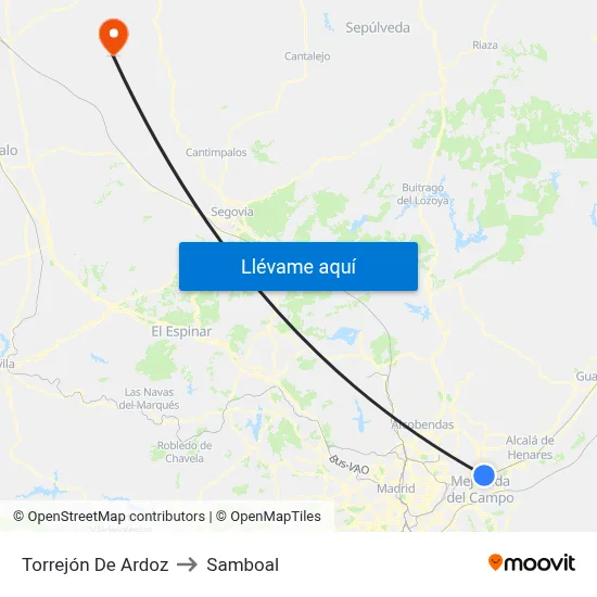 Torrejón De Ardoz to Samboal map