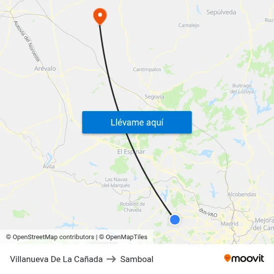 Villanueva De La Cañada to Samboal map