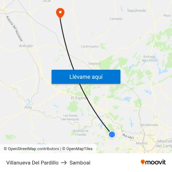 Villanueva Del Pardillo to Samboal map