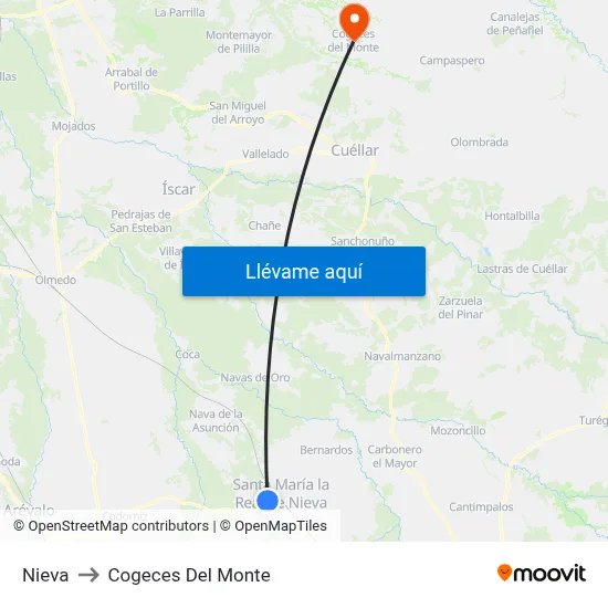 Nieva to Cogeces Del Monte map