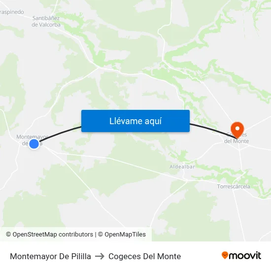 Montemayor De Pililla to Cogeces Del Monte map