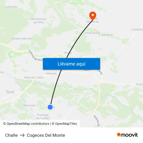 Chañe to Cogeces Del Monte map