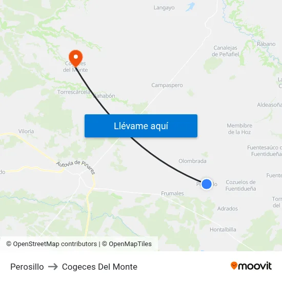 Perosillo to Cogeces Del Monte map