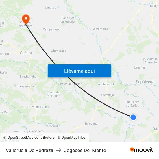 Valleruela De Pedraza to Cogeces Del Monte map