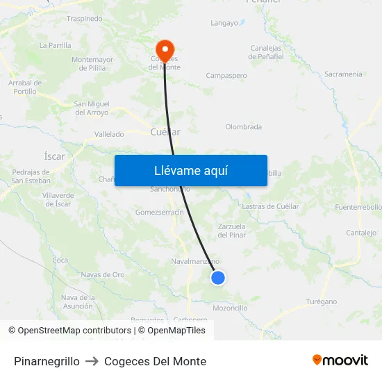 Pinarnegrillo to Cogeces Del Monte map
