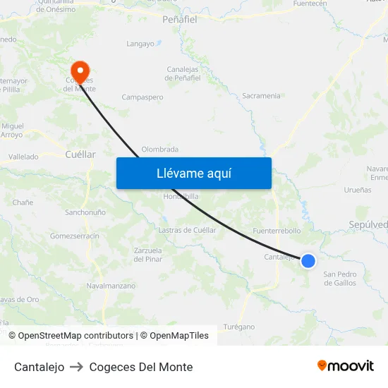 Cantalejo to Cogeces Del Monte map