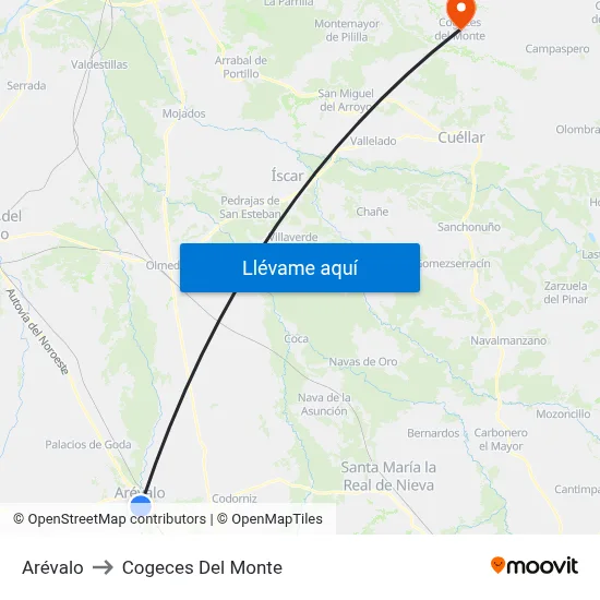 Arévalo to Cogeces Del Monte map