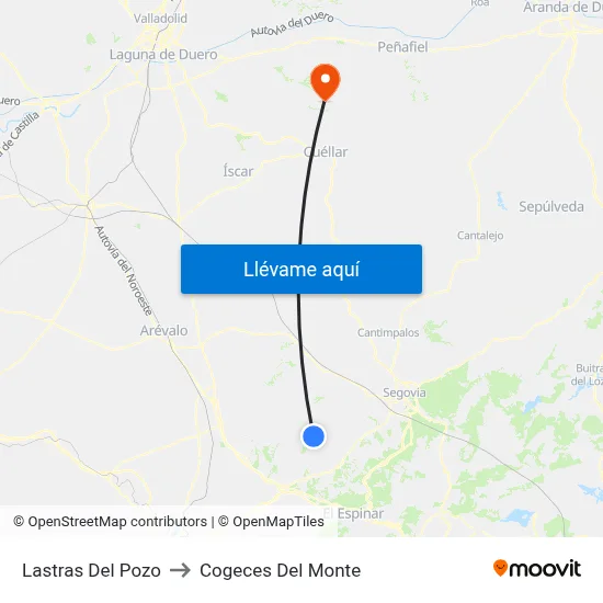 Lastras Del Pozo to Cogeces Del Monte map
