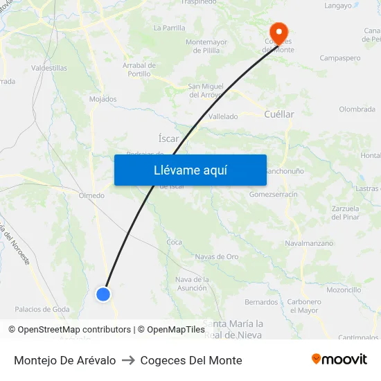Montejo De Arévalo to Cogeces Del Monte map