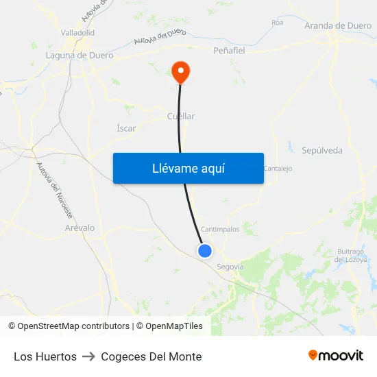 Los Huertos to Cogeces Del Monte map