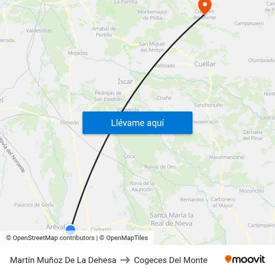 Martín Muñoz De La Dehesa to Cogeces Del Monte map