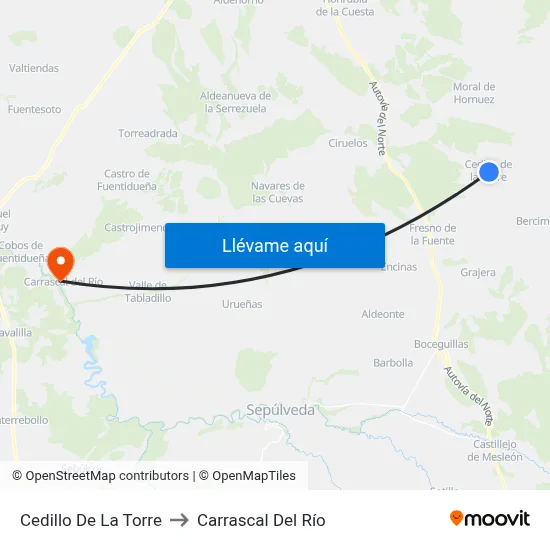 Cedillo De La Torre to Carrascal Del Río map
