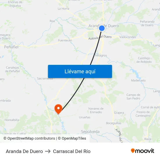 Aranda De Duero to Carrascal Del Río map
