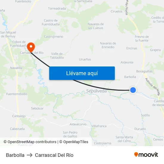 Barbolla to Carrascal Del Río map