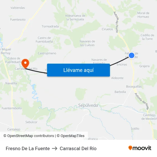 Fresno De La Fuente to Carrascal Del Río map