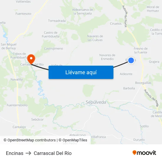 Encinas to Carrascal Del Río map