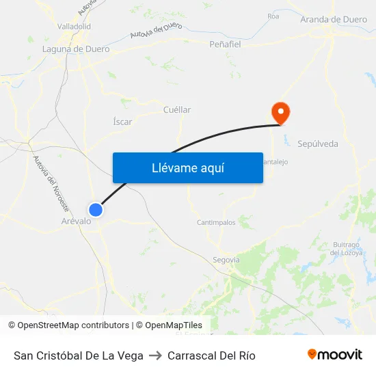 San Cristóbal De La Vega to Carrascal Del Río map