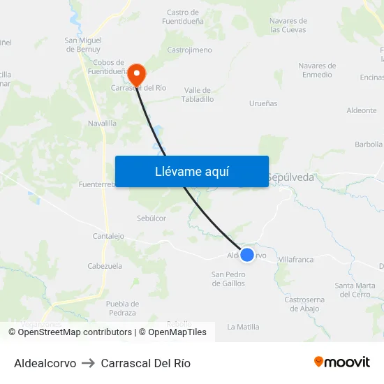 Aldealcorvo to Carrascal Del Río map