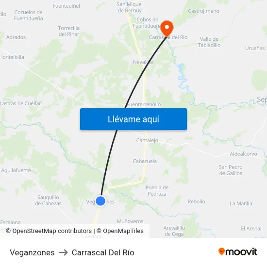 Veganzones to Carrascal Del Río map