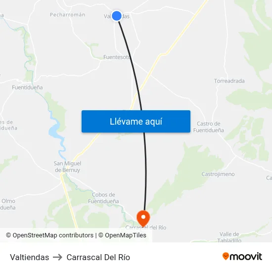 Valtiendas to Carrascal Del Río map